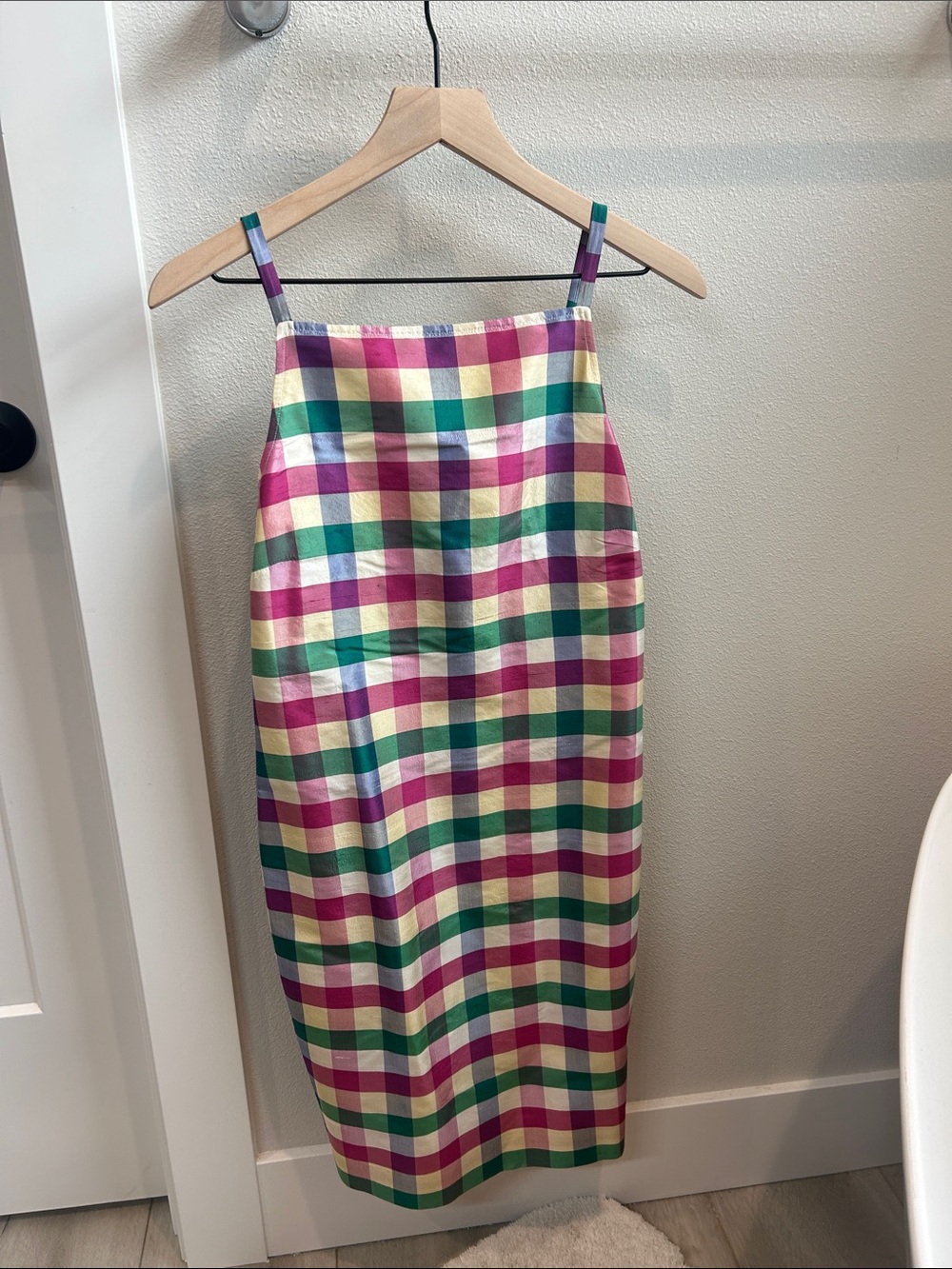 Ralph Lauren Pink, Green and Cream Gingham Midi Slip Dress 100% Silk